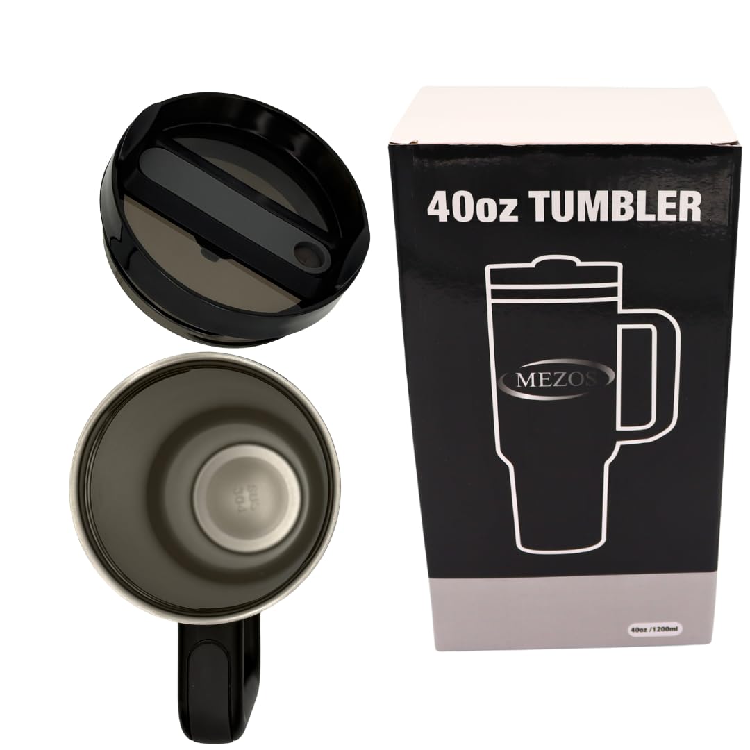 MEZOS 40oz Tumbler with Handle, 2-in-1 Leak-Proof Lid (Straw/Flip), Insulated Stainless Steel Travel Mug, Wide Mouth Water Cup, Cup Holder Friendly, Dishwasher Safe