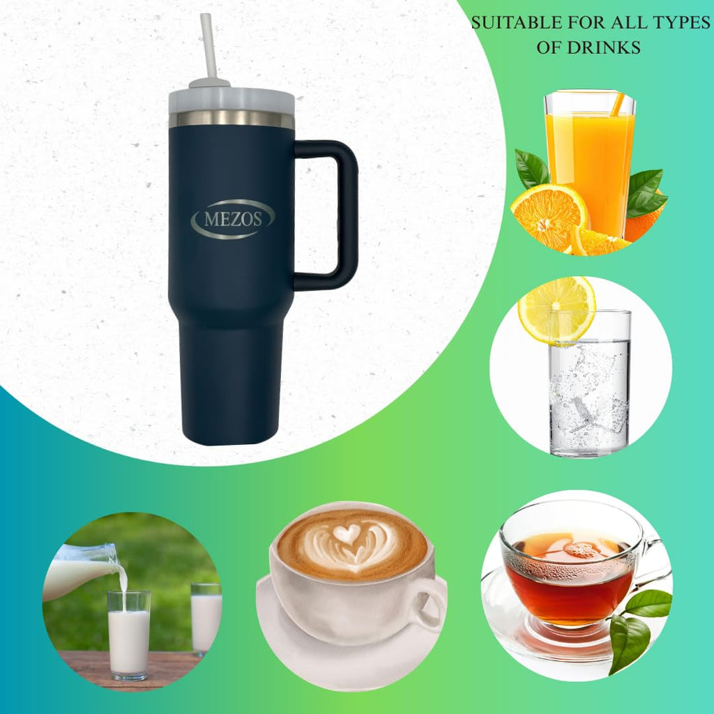 MEZOS 40oz Tumbler with Handle, 2-in-1 Leak-Proof Lid (Straw/Flip), Insulated Stainless Steel Travel Mug, Wide Mouth Water Cup, Cup Holder Friendly, Dishwasher Safe