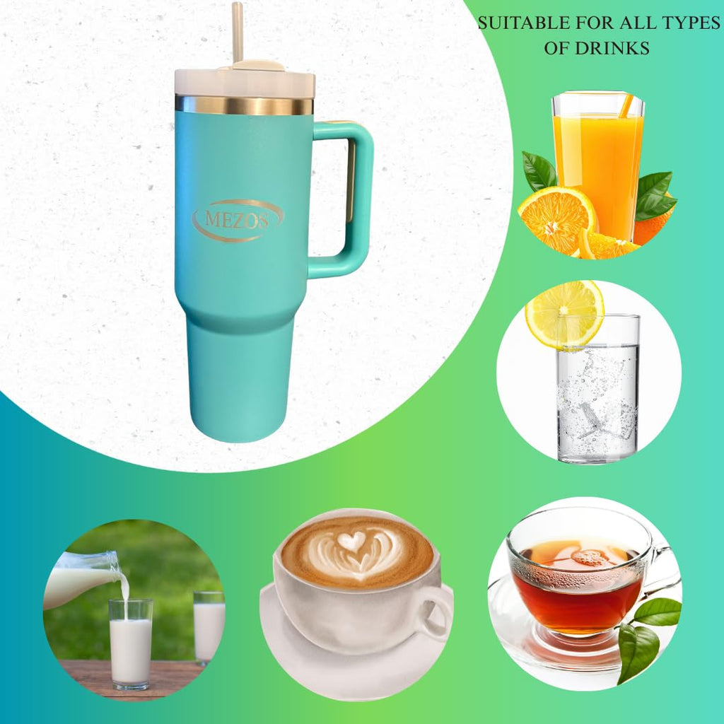 MEZOS 40oz Tumbler with Handle, 2-in-1 Leak-Proof Lid (Straw/Flip), Insulated Stainless Steel Travel Mug, Wide Mouth Water Cup, Cup Holder Friendly, Dishwasher Safe