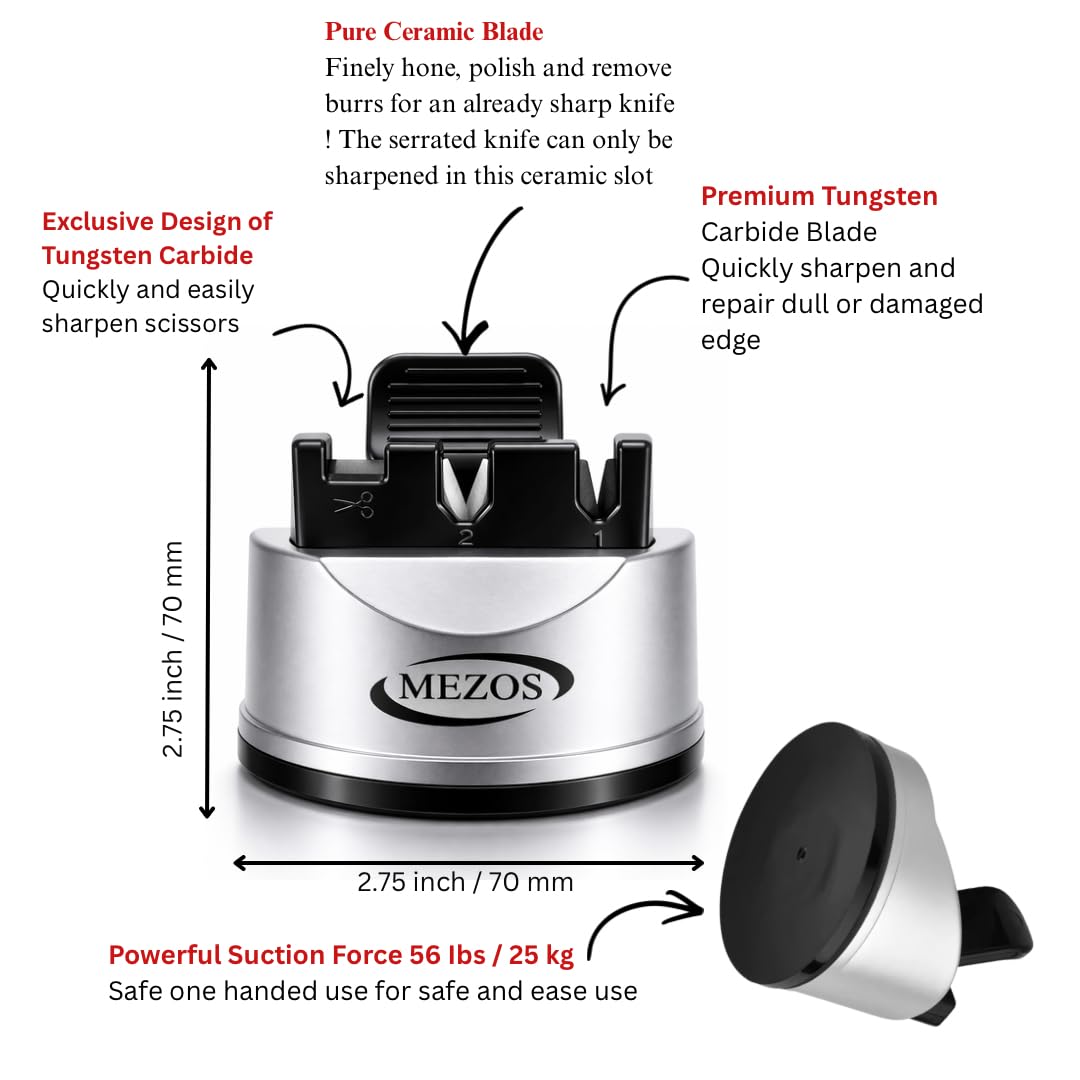 Kitchen Chef Knife and Scissors Sharpener - 3-Stage Sharpening Tool for Straight and Serrated Knives - Repair and Restore Blades