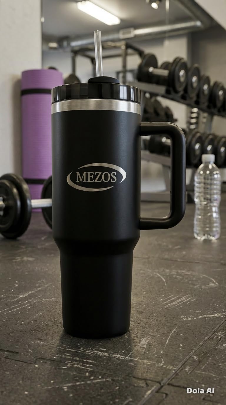 MEZOS 40oz Tumbler with Handle, 2-in-1 Leak-Proof Lid (Straw/Flip), Insulated Stainless Steel Travel Mug, Wide Mouth Water Cup, Cup Holder Friendly, Dishwasher Safe