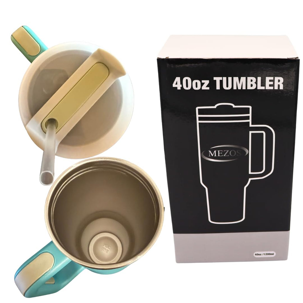 MEZOS 40oz Tumbler with Handle, 2-in-1 Leak-Proof Lid (Straw/Flip), Insulated Stainless Steel Travel Mug, Wide Mouth Water Cup, Cup Holder Friendly, Dishwasher Safe