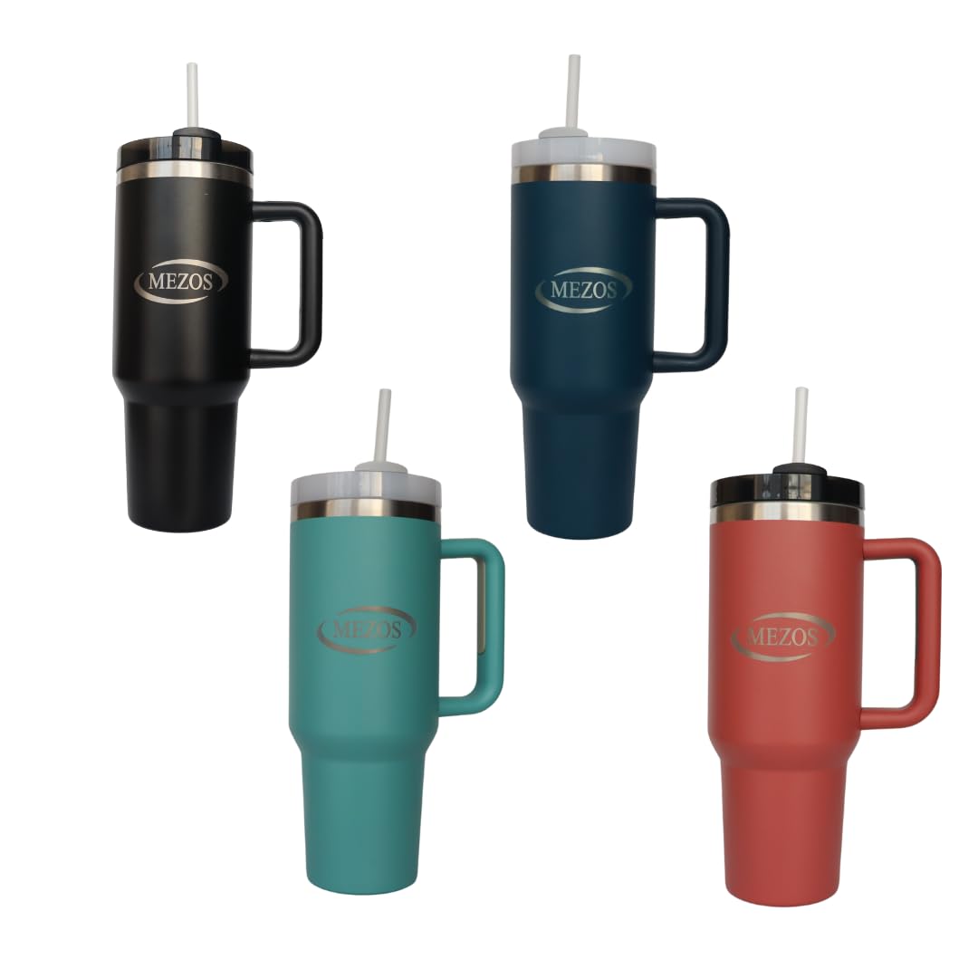 MEZOS 40oz Tumbler with Handle, 2-in-1 Leak-Proof Lid (Straw/Flip), Insulated Stainless Steel Travel Mug, Wide Mouth Water Cup, Cup Holder Friendly, Dishwasher Safe