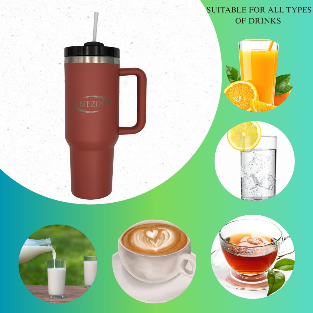 MEZOS 40oz Tumbler with Handle, 2-in-1 Leak-Proof Lid (Straw/Flip), Insulated Stainless Steel Travel Mug, Wide Mouth Water Cup, Cup Holder Friendly, Dishwasher Safe