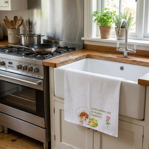 MEZOS Waffle Weave Kitchen Tea Towels, Pack of 2, Polyester Sublimation Dish Towels with Chef Design, 16x24 Inch, Soft, Absorbent, Machine Washable