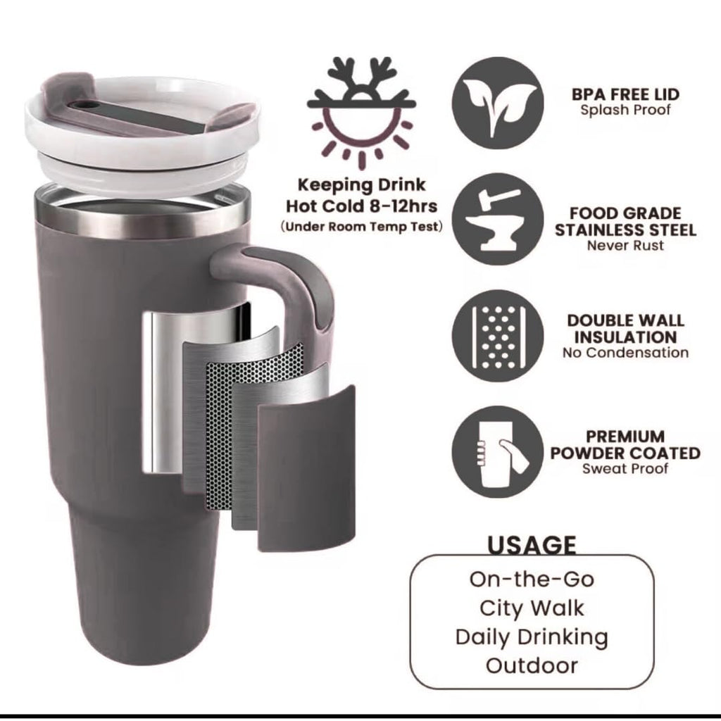 MEZOS 40oz Tumbler with Handle, 2-in-1 Leak-Proof Lid (Straw/Flip), Insulated Stainless Steel Travel Mug, Wide Mouth Water Cup, Cup Holder Friendly, Dishwasher Safe