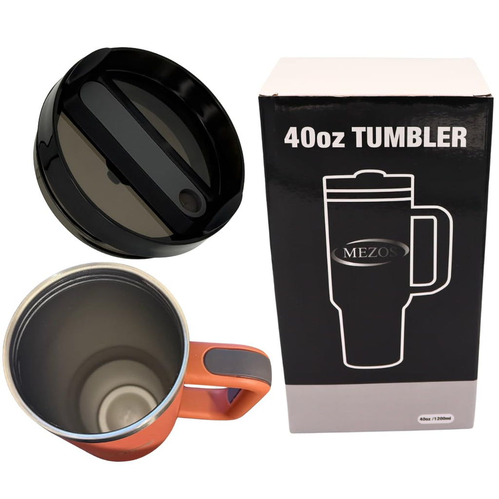 MEZOS 40oz Tumbler with Handle, 2-in-1 Leak-Proof Lid (Straw/Flip), Insulated Stainless Steel Travel Mug, Wide Mouth Water Cup, Cup Holder Friendly, Dishwasher Safe
