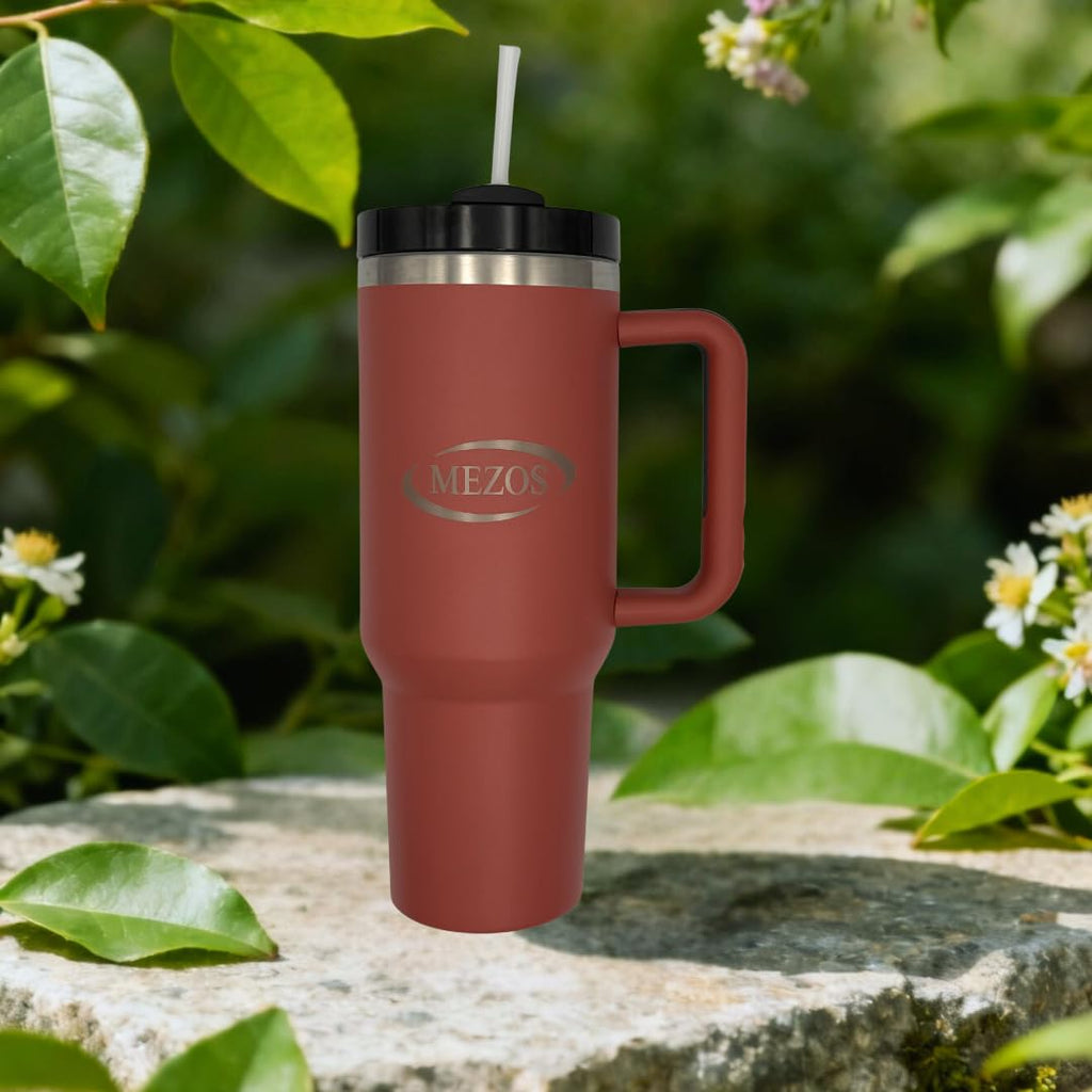 MEZOS 40oz Tumbler with Handle, 2-in-1 Leak-Proof Lid (Straw/Flip), Insulated Stainless Steel Travel Mug, Wide Mouth Water Cup, Cup Holder Friendly, Dishwasher Safe