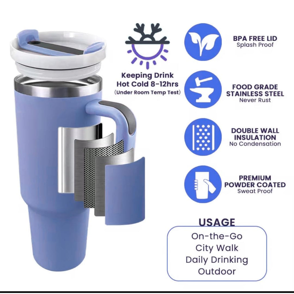 MEZOS 40oz Tumbler with Handle, 2-in-1 Leak-Proof Lid (Straw/Flip), Insulated Stainless Steel Travel Mug, Wide Mouth Water Cup, Cup Holder Friendly, Dishwasher Safe