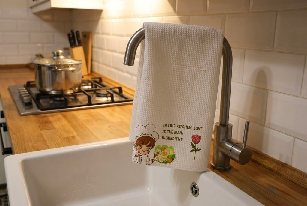 MEZOS Waffle Weave Kitchen Tea Towels, Pack of 2, Polyester Sublimation Dish Towels with Chef Design, 16x24 Inch, Soft, Absorbent, Machine Washable