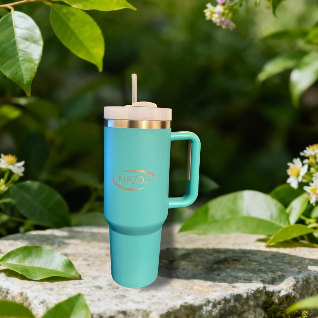 MEZOS 40oz Tumbler with Handle, 2-in-1 Leak-Proof Lid (Straw/Flip), Insulated Stainless Steel Travel Mug, Wide Mouth Water Cup, Cup Holder Friendly, Dishwasher Safe