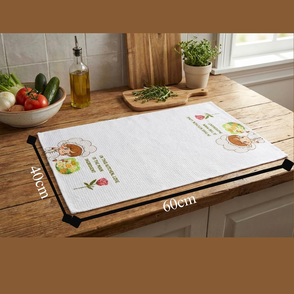 MEZOS Waffle Weave Kitchen Tea Towels, Pack of 2, Polyester Sublimation Dish Towels with Chef Design, 16x24 Inch, Soft, Absorbent, Machine Washable