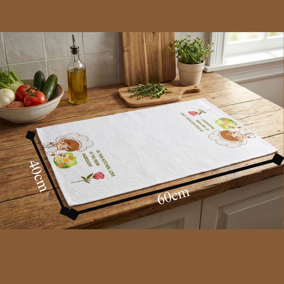 MEZOS Waffle Weave Kitchen Tea Towels, Pack of 2, Polyester Sublimation Dish Towels with Chef Design, 16x24 Inch, Soft, Absorbent, Machine Washable