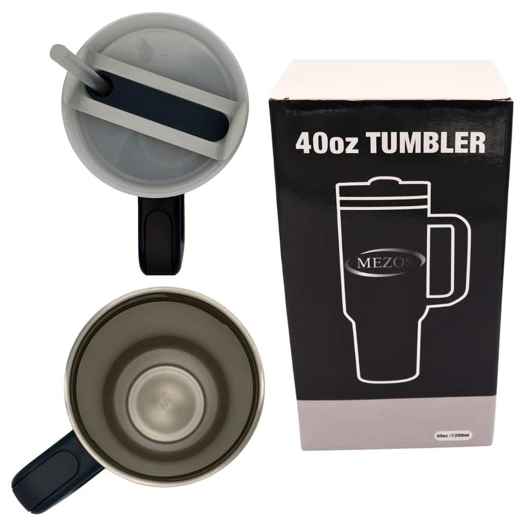 MEZOS 40oz Tumbler with Handle, 2-in-1 Leak-Proof Lid (Straw/Flip), Insulated Stainless Steel Travel Mug, Wide Mouth Water Cup, Cup Holder Friendly, Dishwasher Safe