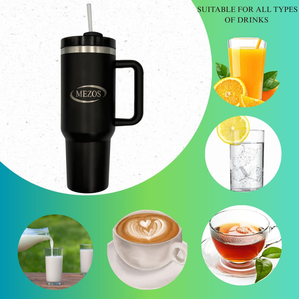 MEZOS 40oz Tumbler with Handle, 2-in-1 Leak-Proof Lid (Straw/Flip), Insulated Stainless Steel Travel Mug, Wide Mouth Water Cup, Cup Holder Friendly, Dishwasher Safe