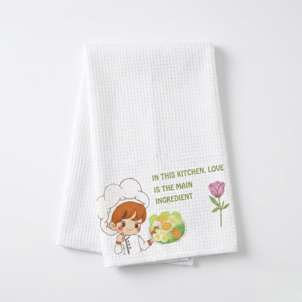 MEZOS Waffle Weave Kitchen Tea Towels, Pack of 2, Polyester Sublimation Dish Towels with Chef Design, 16x24 Inch, Soft, Absorbent, Machine Washable