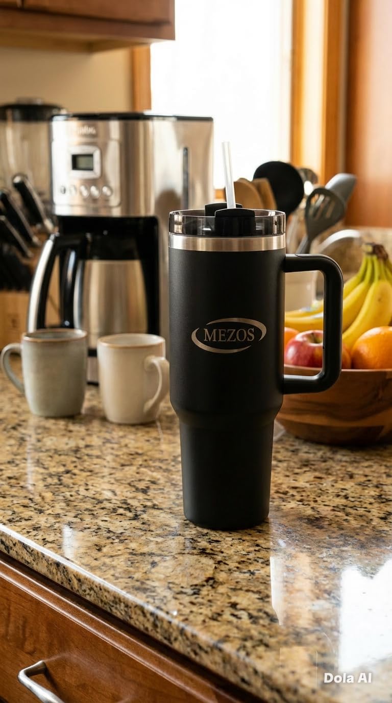 MEZOS 40oz Tumbler with Handle, 2-in-1 Leak-Proof Lid (Straw/Flip), Insulated Stainless Steel Travel Mug, Wide Mouth Water Cup, Cup Holder Friendly, Dishwasher Safe