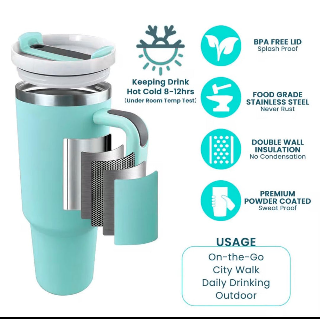 MEZOS 40oz Tumbler with Handle, 2-in-1 Leak-Proof Lid (Straw/Flip), Insulated Stainless Steel Travel Mug, Wide Mouth Water Cup, Cup Holder Friendly, Dishwasher Safe