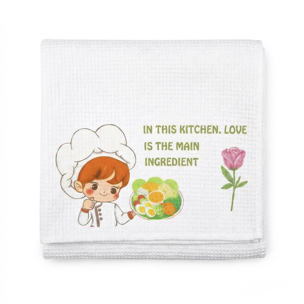 MEZOS Waffle Weave Kitchen Tea Towels, Pack of 2, Polyester Sublimation Dish Towels with Chef Design, 16x24 Inch, Soft, Absorbent, Machine Washable